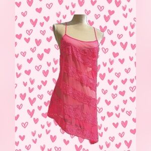 Victoria’s Secret hot pink sheer lace midi dress